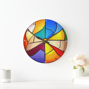 Grande Horloge Ronde Kaleidoscope Time" - Vibrant Mur en Verre Trait