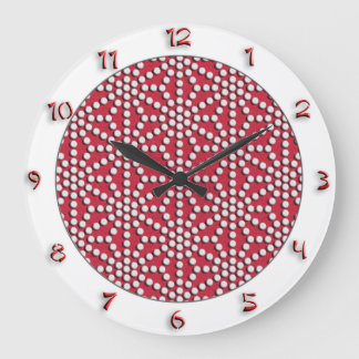 Grande Horloge Ronde Kamishimo en pointes rouges motif japonais avec de