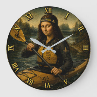 Grande Horloge Ronde Kayaking Funny Mona Lisa Kayaker Gift
