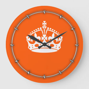 Grande Horloge Ronde KEEP CALM CROWN Icon on Orange Customize This
