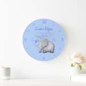 Grande Horloge Ronde Keepsake Baby Boy Birth Stat Elephant Nursery (Maison)