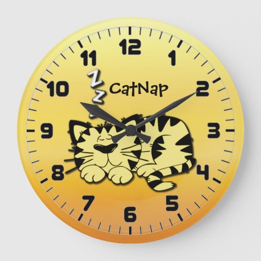 Grande Horloge Ronde Kellow Kitty Cat Nap Wall Clock (Recto)