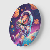 Grande Horloge Ronde Kids Astronaut Wall Clock – Space Adventure Time (Angle)