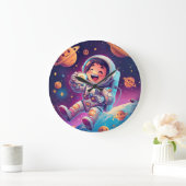 Grande Horloge Ronde Kids Astronaut Wall Clock – Space Adventure Time (Maison)