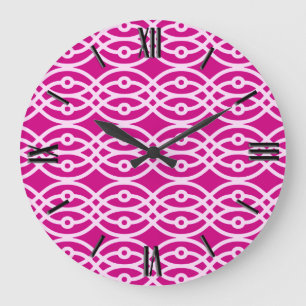 Grande Horloge Ronde Kimono imprimé, magenta et rose