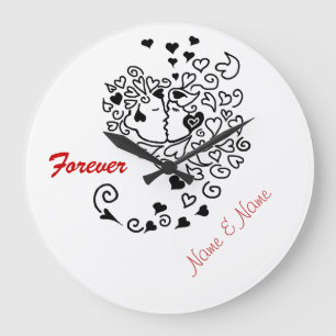 Grande Horloge Ronde Kisser Profil Couple Coeurs Cheveux pour toujours