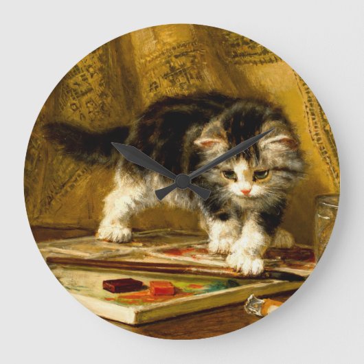 Grande Horloge Ronde Kitten avec peinture et brosses (Recto)