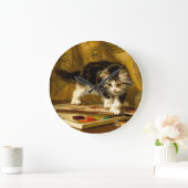 Grande Horloge Ronde Kitten avec peinture et brosses (Maison)