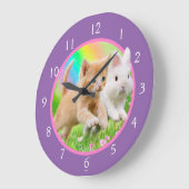 Grande Horloge Ronde Kitten & Bunny avec arc-en-ciel (Angle)