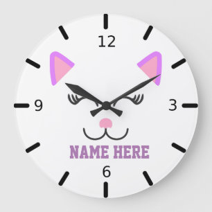 Grande Horloge Ronde Kitten Personnalisé