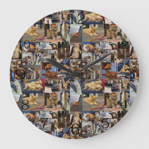 Grande Horloge Ronde Kitten Photo Collage,