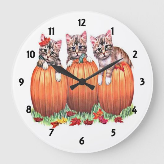 Grande Horloge Ronde Kittens on Pumkin Wall Clock (Recto)