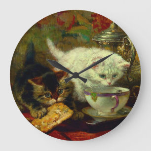 Grande Horloge Ronde Kittens Tea Party