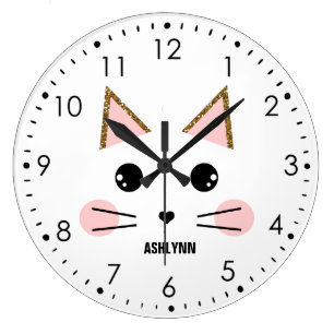 Grande Horloge Ronde Kitty Cat
