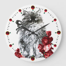 KITTY CAT, KITTEN WITH RED ROSES, Black White