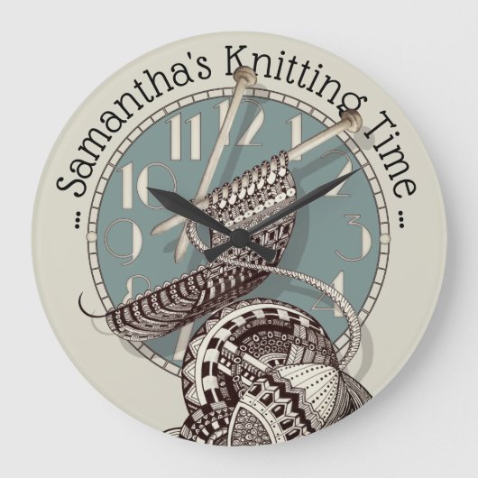 Grande Horloge Ronde Knitting Time Doodle Art (Recto)