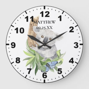 Grande Horloge Ronde Koala bébé pour chambre de garçon