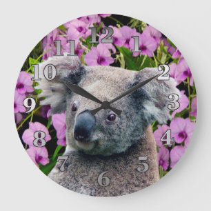 Grande Horloge Ronde Koala et orchidées