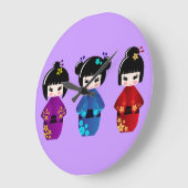 Grande Horloge Ronde Kokeshi dolls wall clock (Angle)