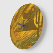 Grande Horloge Ronde Kokopelli Abstrait avec Mesa, Cactus et Sun (Angle)