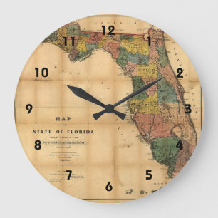 Grande Horloge Ronde La carte 1856 de l'État de Floride par Columbus a