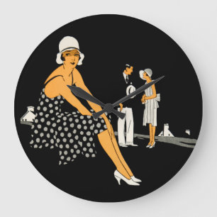 Grande Horloge Ronde La femme d'art déco chausse le noir de point de