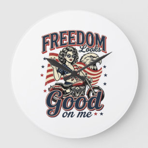 Grande Horloge Ronde La liberté est belle Patriotique Vintage Eagle