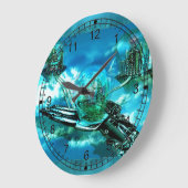 Grande Horloge Ronde La main tenu l'espoir Futuriste ville (Angle)