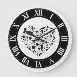 Grande Horloge Ronde La musique noire et blanche note l'horloge murale