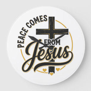 Grande Horloge Ronde La paix vient de Jésus-Christ Croix chrétienne T-s