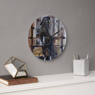 Grande Horloge Ronde La peinture du cheval sauvage par Alfred Fox