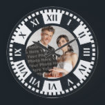 Grande Horloge Ronde La photo de Wedding Couple Anti-Style Clock<br><div class="desc">Roman Numeral Clock in old paper patina textures - add your own photo of a favorite memory to the center. Great for wedding anniversaries,  birthdays.</div>