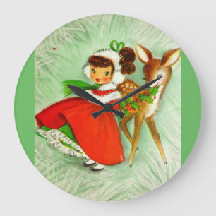Grande Horloge Ronde La plupart de beaux cerfs communs et fille