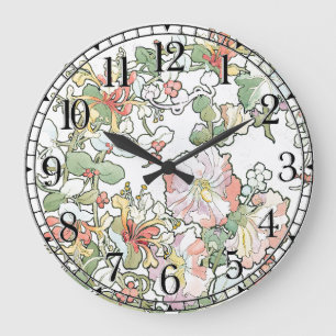 Grande Horloge Ronde La rose trémière de Nouveau d'art de Mucha fleur