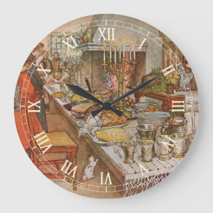 Grande Horloge Ronde La veille de Noël par Carl Larsson, Fêtes Vintage