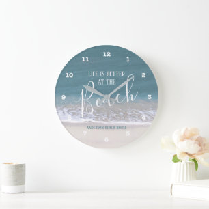 Grande Horloge Ronde La Vie Est Meilleure À La Plage Sable & Eau Photo