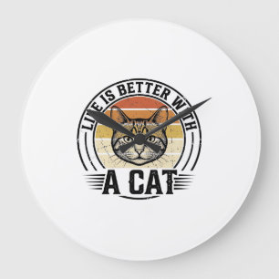 Grande Horloge Ronde La vie est meilleure avec un chat vintage chat con