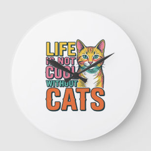 Grande Horloge Ronde La vie n'est pas cool sans chats T-shirt vintage p