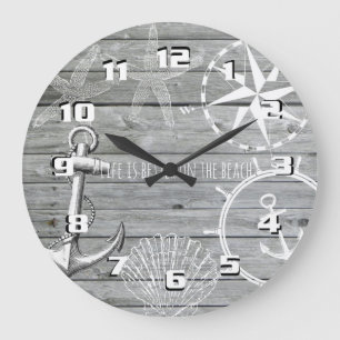 Grande Horloge Ronde La vie rustique nautique est meilleure sur la plag