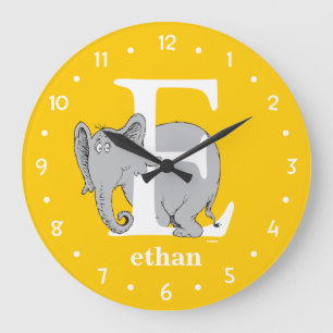 Grande Horloge Ronde L'ABC de Dr Seuss : Lettre E - Blanc   Ajoutez vot