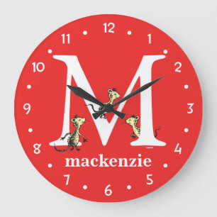 Grande Horloge Ronde L'ABC de Dr Seuss : Lettre M - Blanc Ajoutez vot