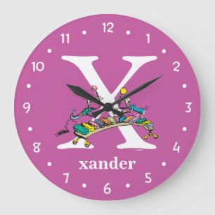 Grande Horloge Ronde L'ABC du Dr Seuss : Lettre X - Blanc Ajoutez vot
