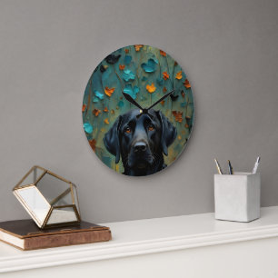 Grande Horloge Ronde Labrador noir en Feuille