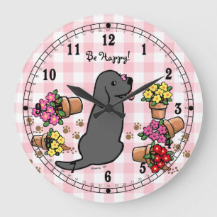 Grande Horloge Ronde Labrador noir malfaisant