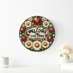 Grande Horloge Ronde Ladybug Daisy Welcome Home Wall