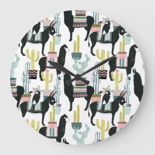 Grande Horloge Ronde Laissez-nous taco au sujet de motif de lama et