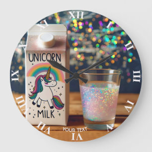 Grande Horloge Ronde Lait mou Imaginaire Unicorne arc-en-ciel