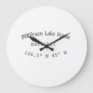 Grande Horloge Ronde Lake house et. Date année coordonnées personnalisé