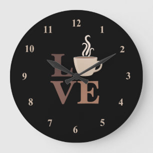 Grande Horloge Ronde L'amour du café en noir