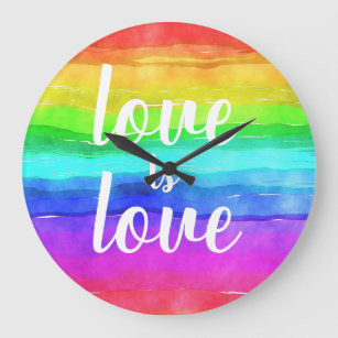 Grande Horloge Ronde L'amour est l'amour Fierté Arc-en-ciel Aquarelle